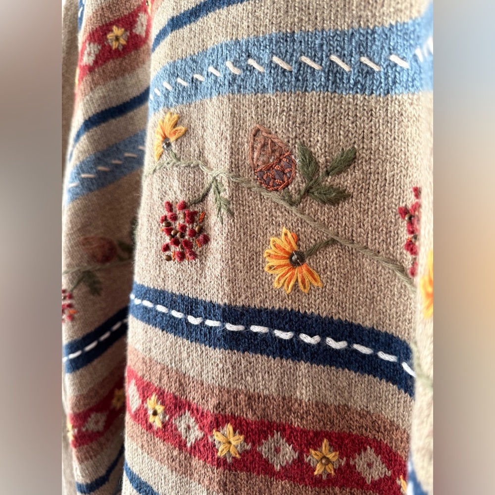 Vintage Alfred Dunner Cottage Core Knit Crewneck Sweater, Stitched Foliage - Picture 3 of 7